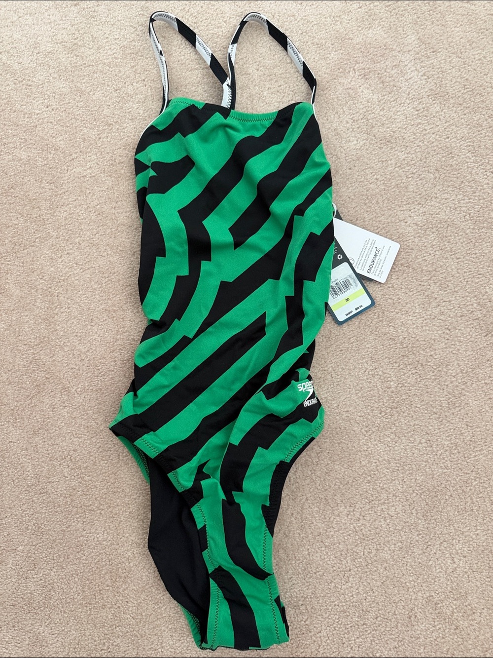 Speedo Black & Green Zebra-Stripe One-Piece Swimsuit